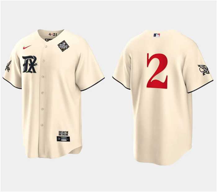Men%27s Texas Rangers #2 Marcus Semien Cream 2023 World Series City Connect Stitched Baseball Jersey Dzhi